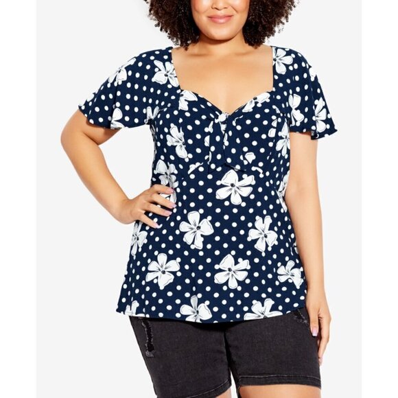 AVENUE Plus Size Kata Print Top - Blue with White - NWT - Picture 2 of 10